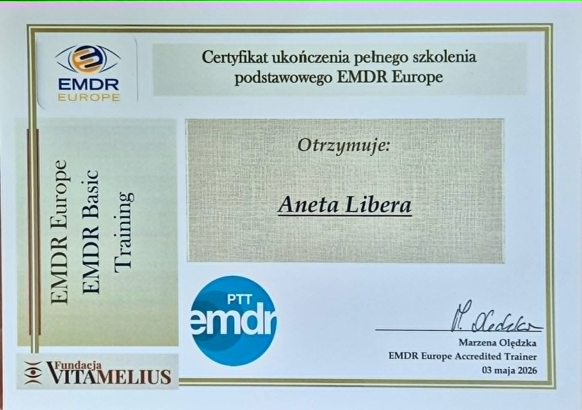 Pełne szkolenie podstawowego EMDR Europe