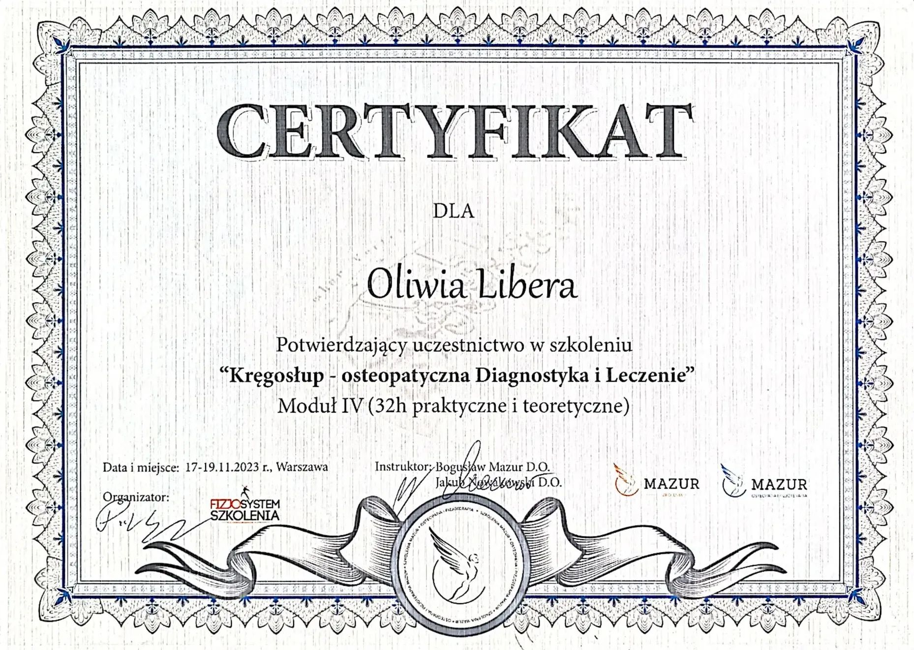 Kręgosłup – osteopatyczna Diagnostyka i Leczenie. Moduł IV