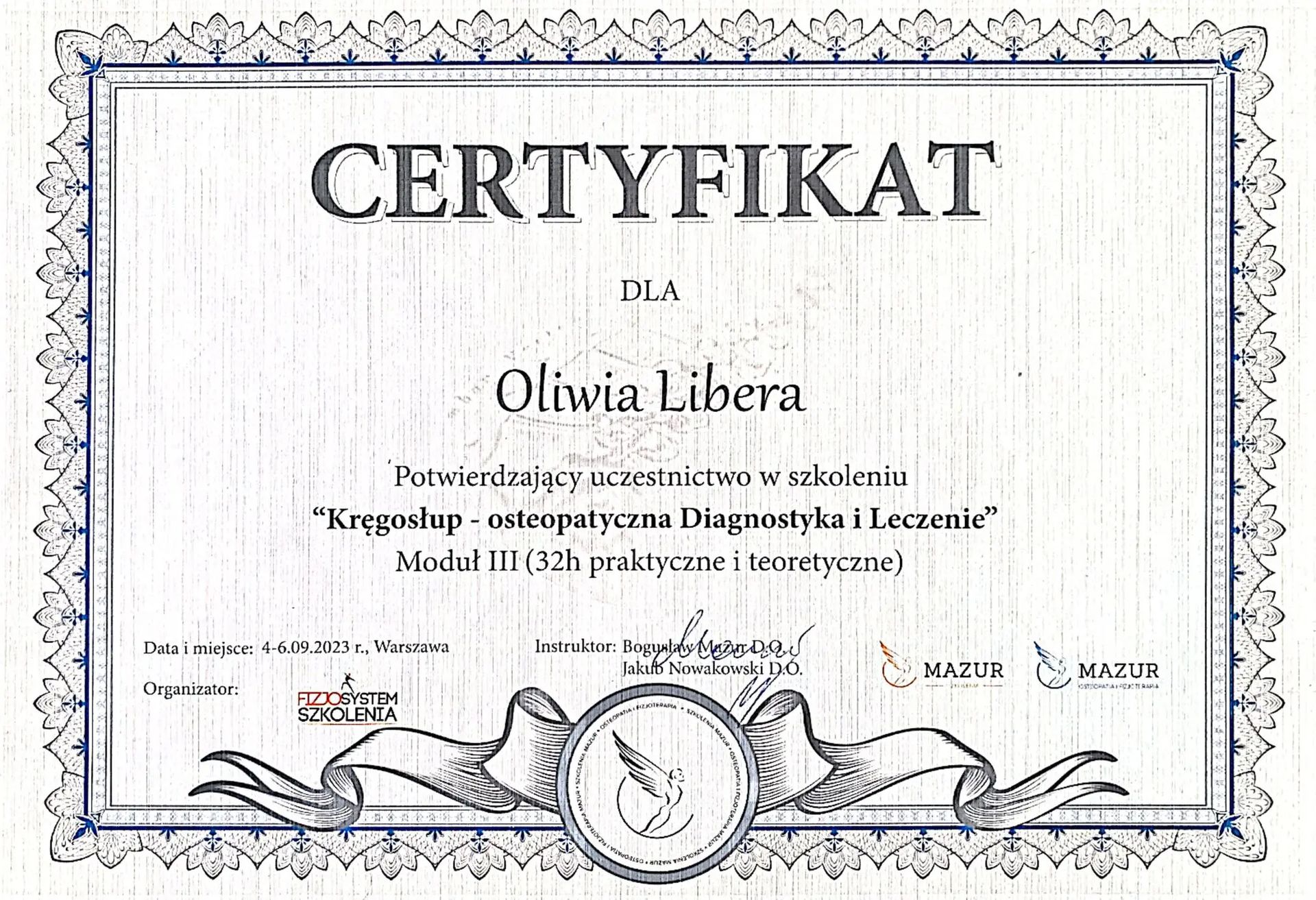 Kręgosłup – osteopatyczna Diagnostyka i Leczenie. Moduł III