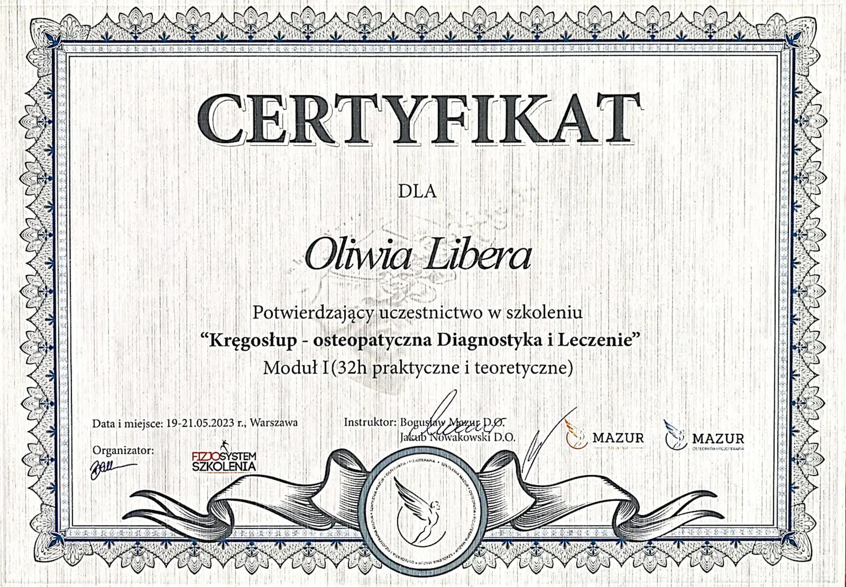 Kręgosłup – osteopatyczna Diagnostyka i Leczenie. Moduł I