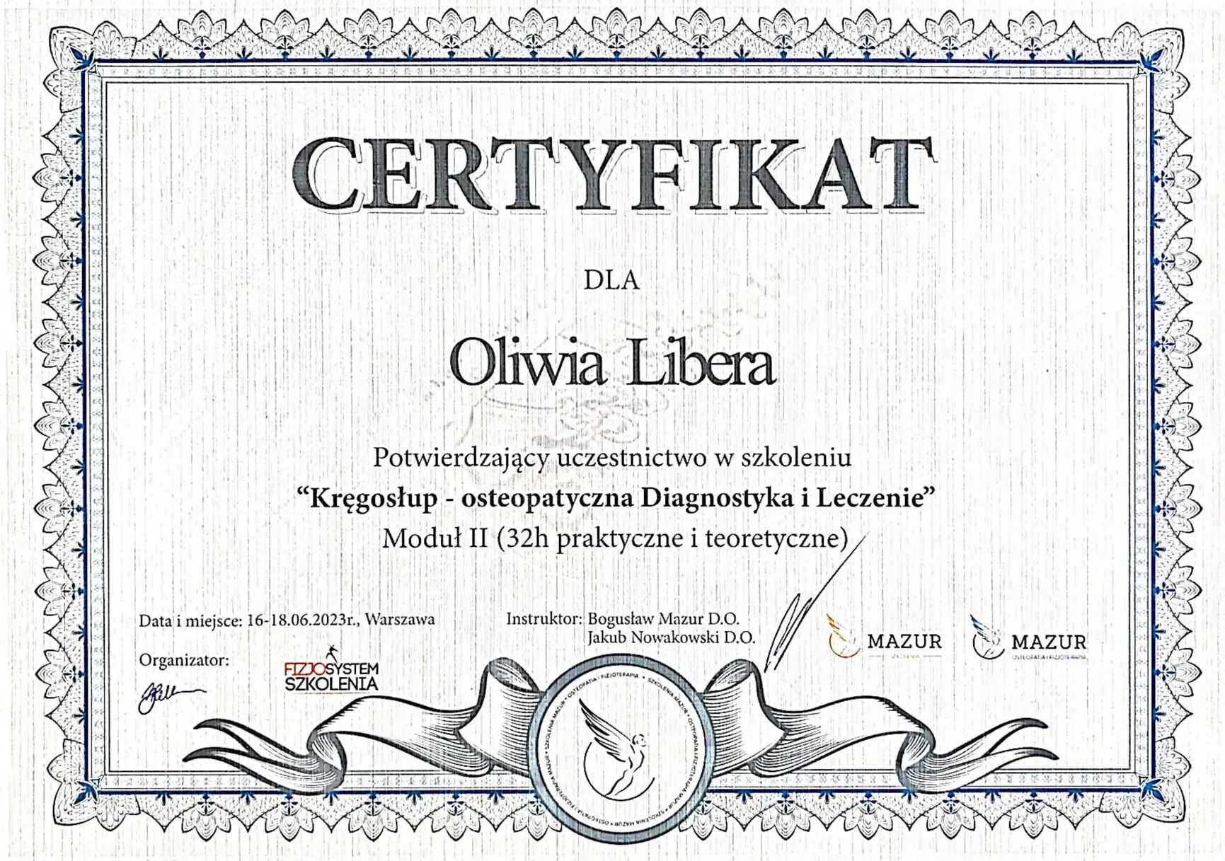 Kręgosłup – osteopatyczna Diagnostyka i Leczenie. Moduł II