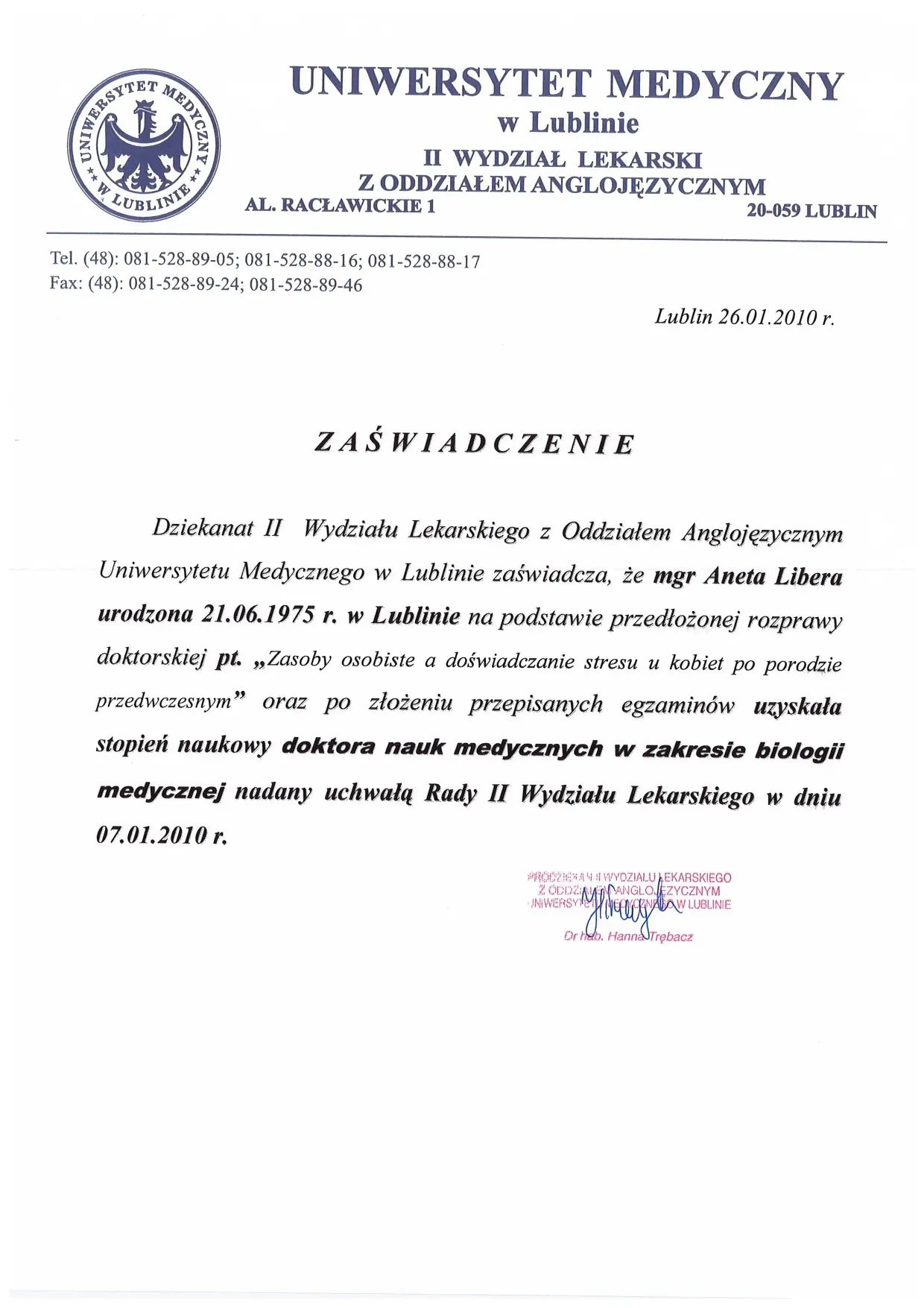 Stopień naukowy doktora nauk medycznych